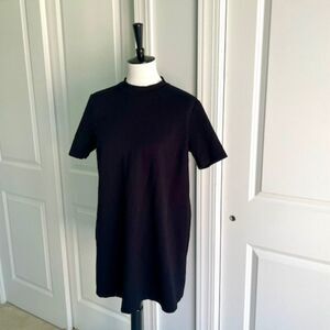 Black Mock Neck A-Line Short Sleeve Stretchy LBD Tunic Dress Size Large